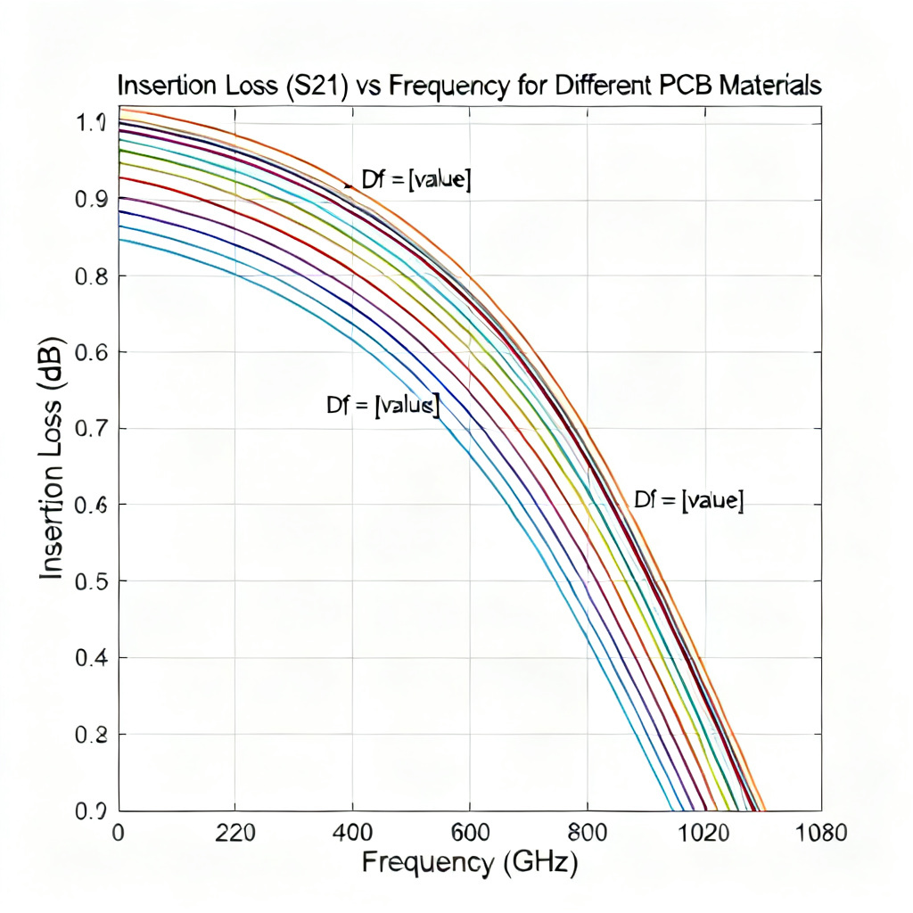 Dissipation Factor Df signal attenuation insertion loss PCB frequency chart