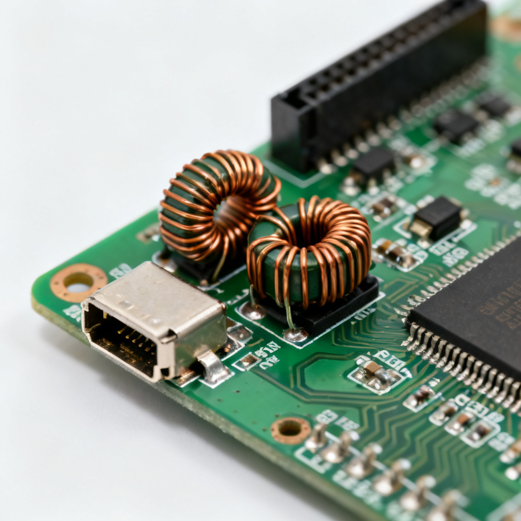 Ferrite bead and common mode choke filtering for EMI/EMC compliance on PCB