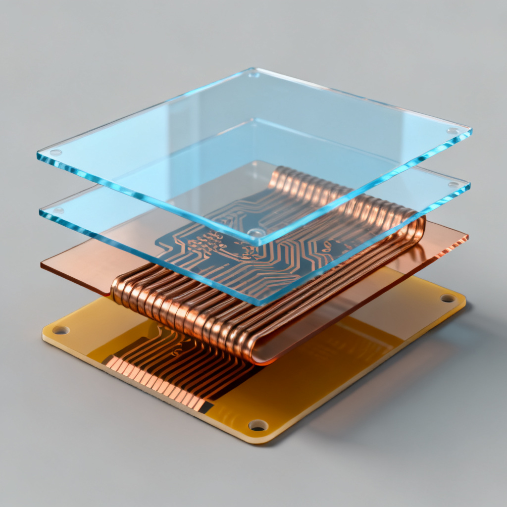 Flexible PCB materials showing polyimide substrate and copper foil layers