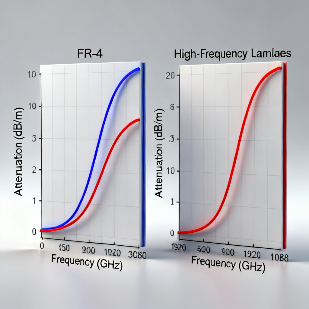 FR4 vs High-Frequency Materials signal loss comparison showing PCB performance