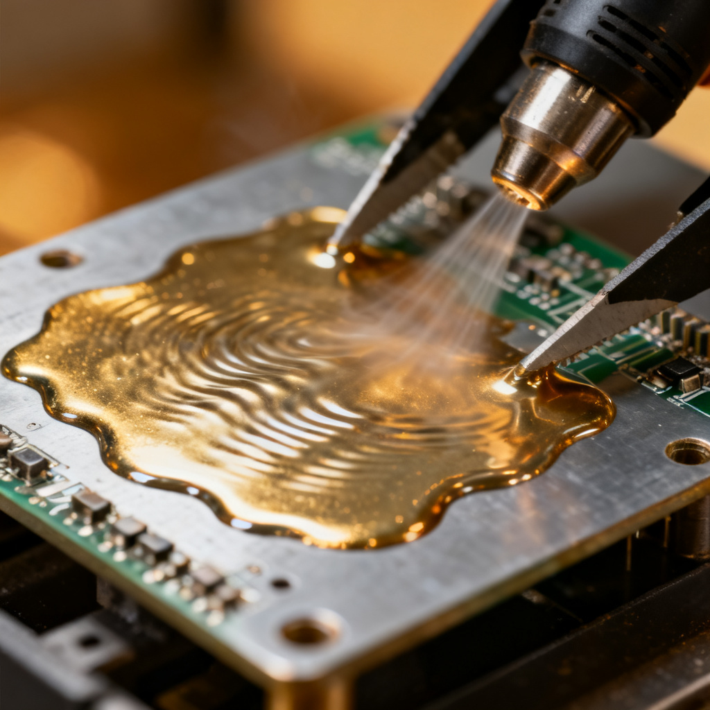 HASL solder leveling process on PCB surface finish showing uneven solder coating