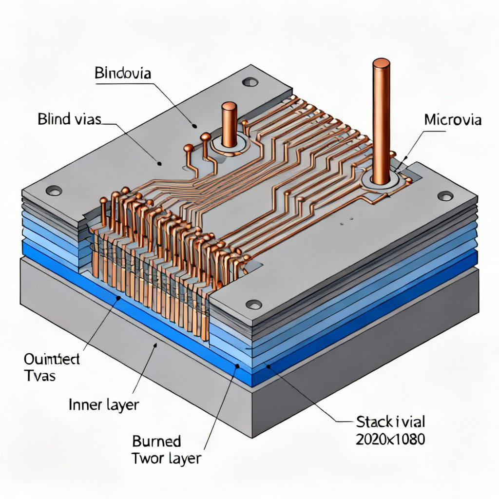 HDI Manufacturing microvia types blind buried and stacked cross-section
