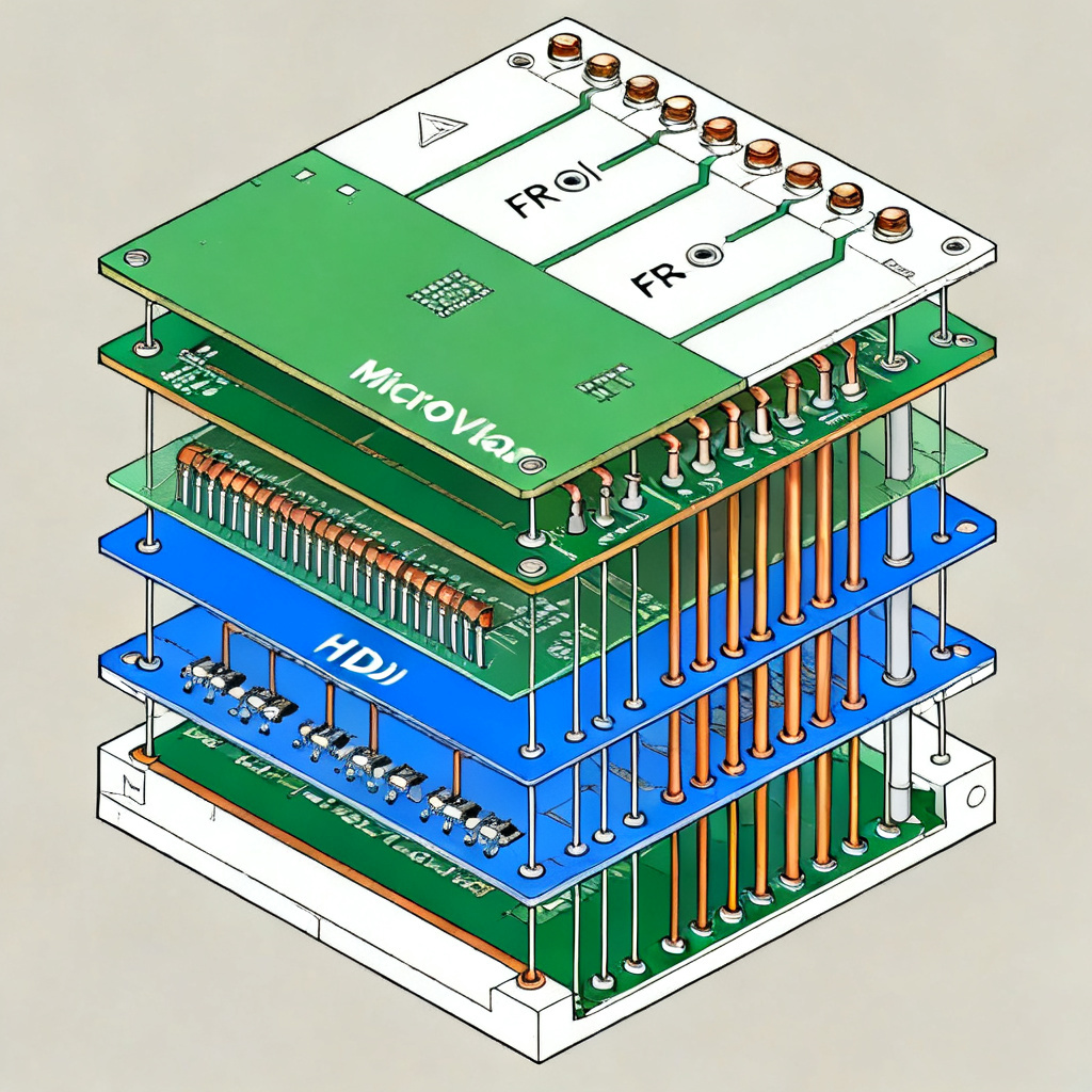 HDI PCB stackup layers cross-section with microvias