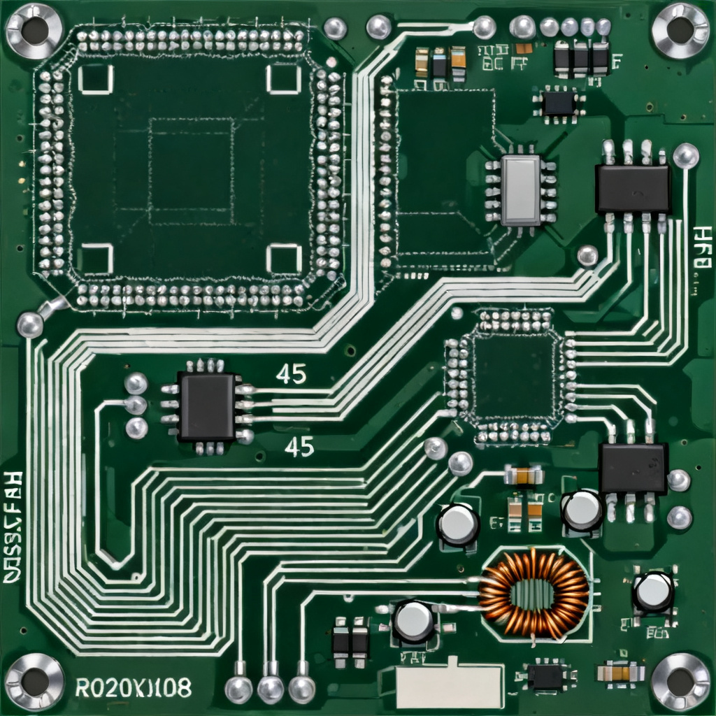 High-frequency PCB RF layout showing grounding vias and trace routing