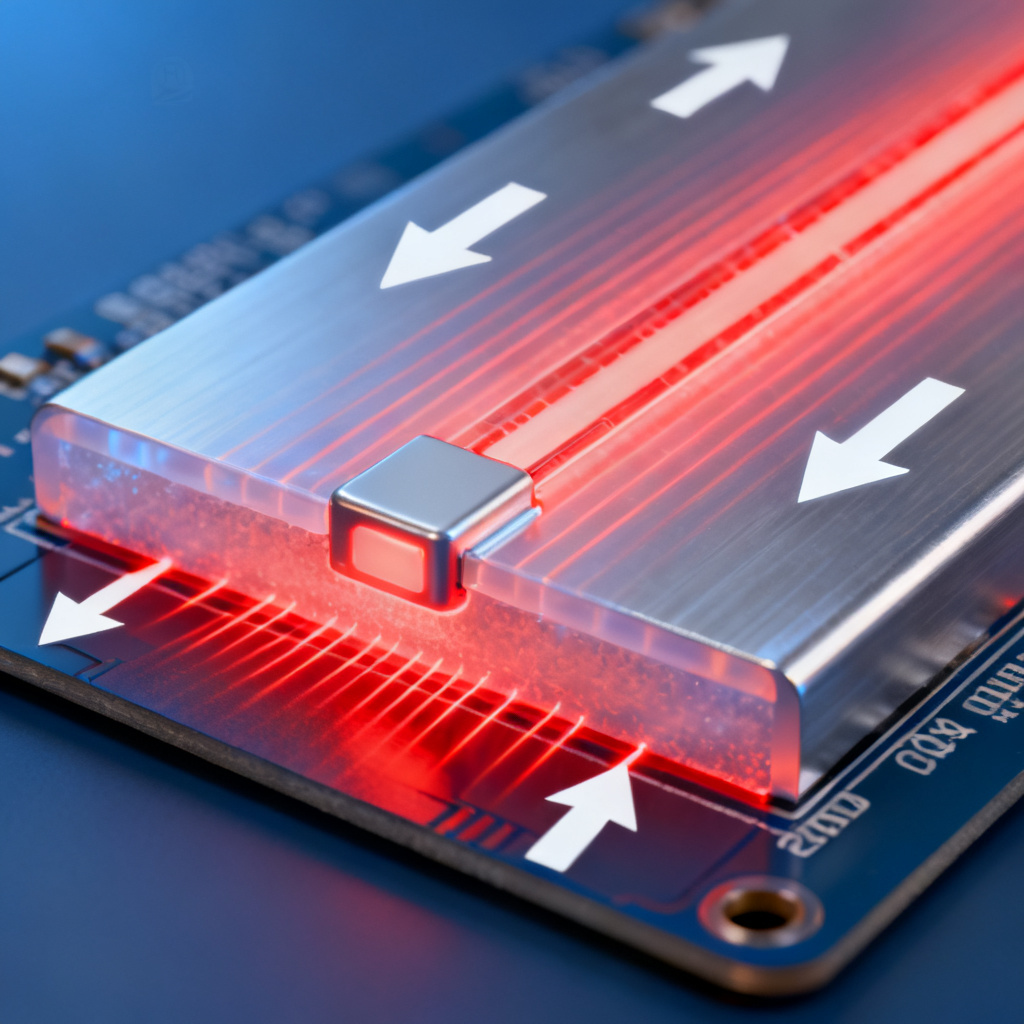 LED PCB thermal conductivity heat dissipation diagram showing heat flow from junction to aluminum core