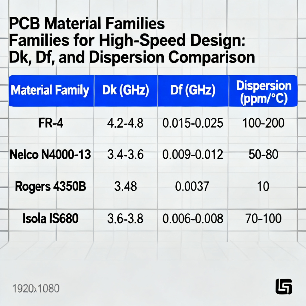 Low loss PCB material selection table for minimizing dielectric loss and dispersion