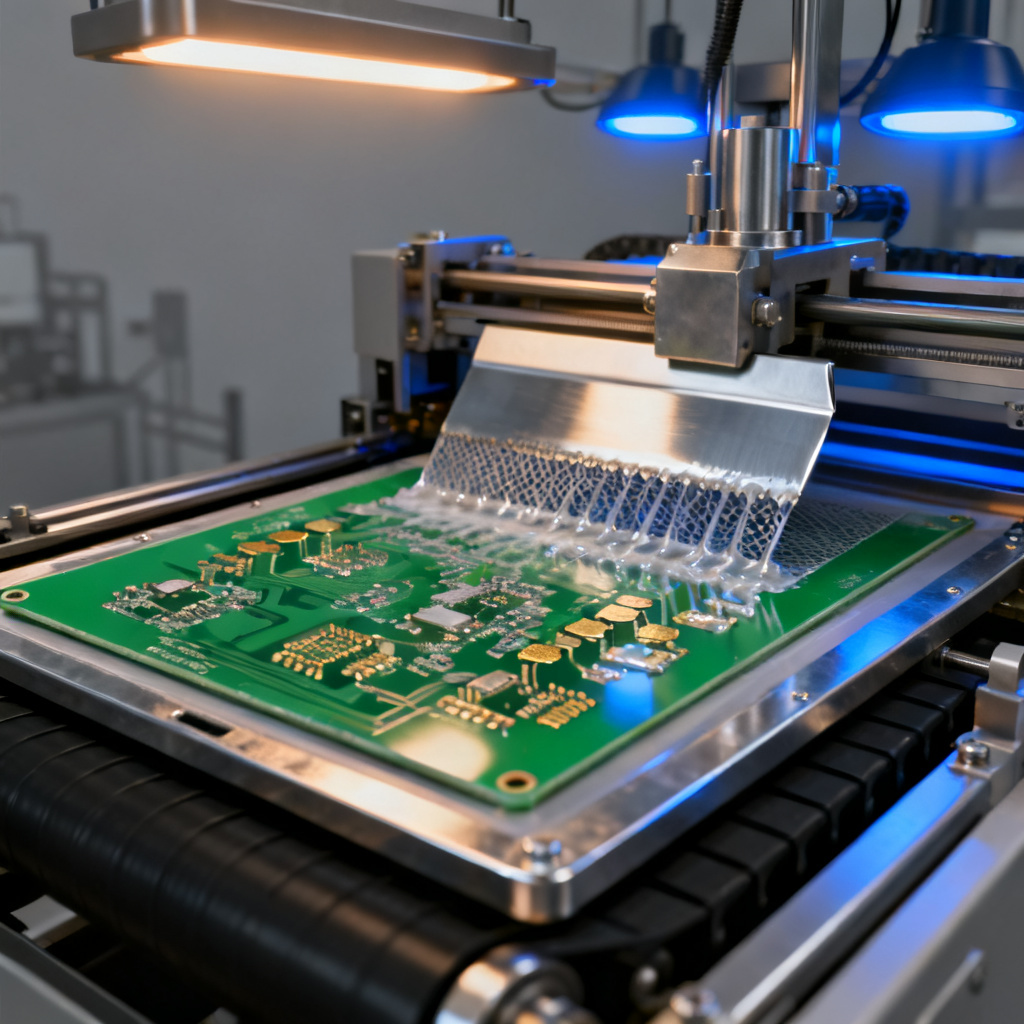 PCB assembly process overview SMT solder paste printing on production line