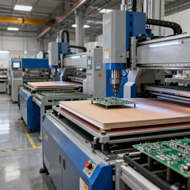 On-site PCB factory audit inspection showing automated optical inspection and quality control equipment