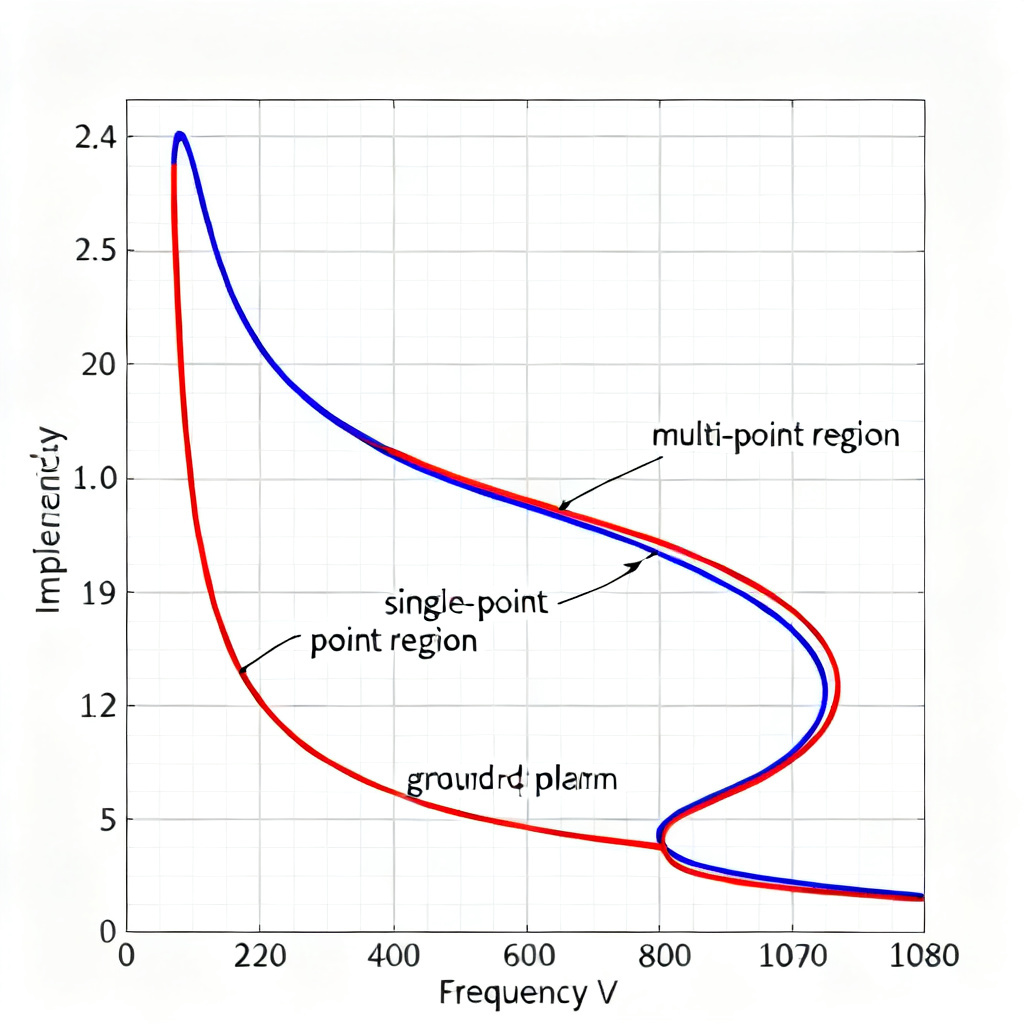 PCB ground plane impedance versus frequency chart for grounding strategies