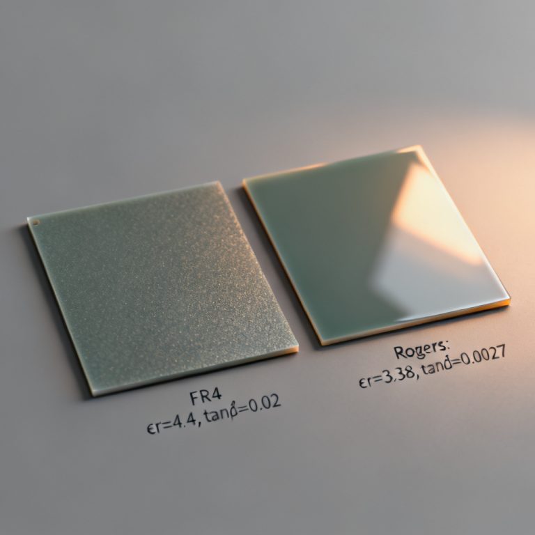 PCB Parameters Specifications Testing Methods blueprint diagram analyzing multi-layer laminate material specifications for FR4 and Rogers substrate dielectric thickness verification