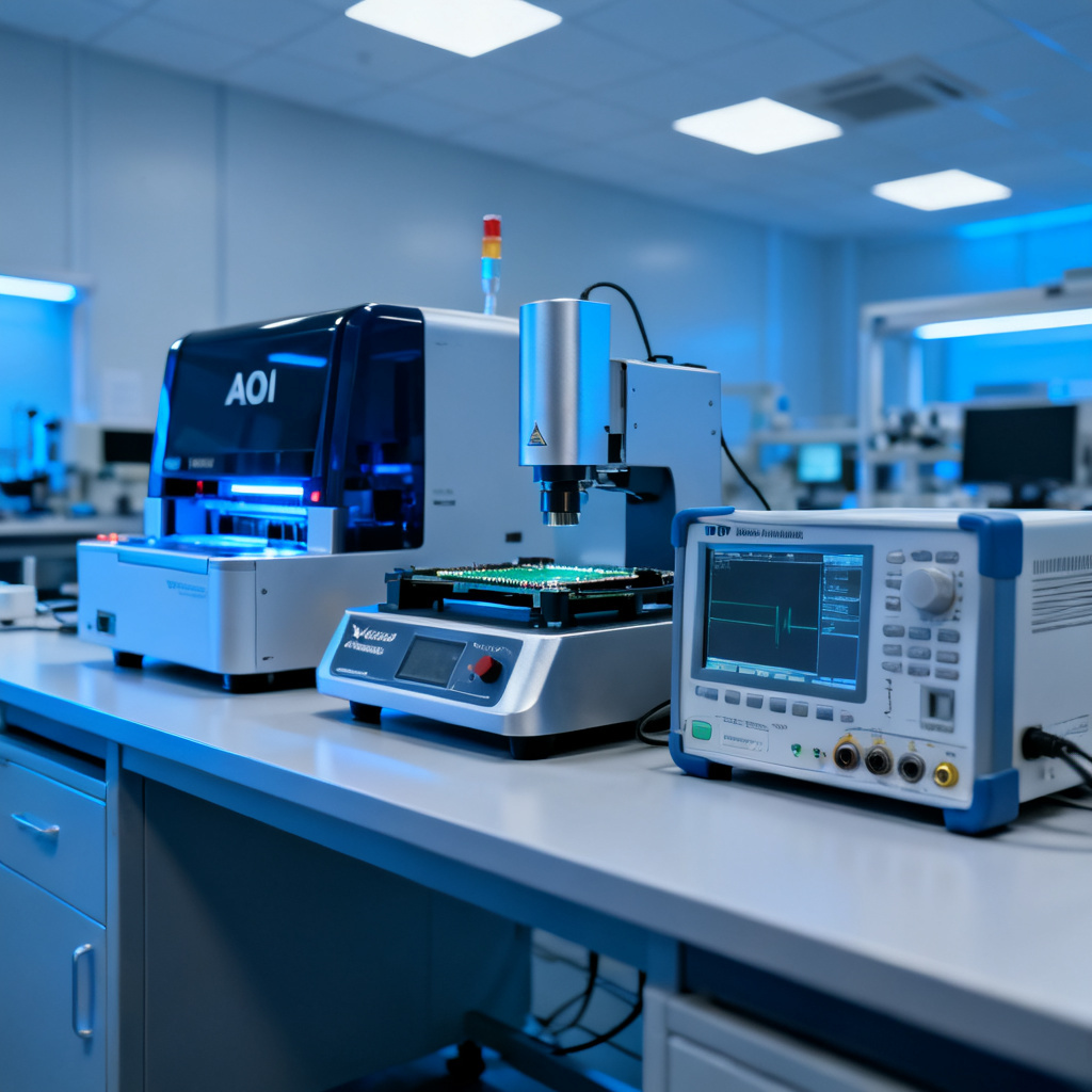 PCB quality lab testing equipment including AOI X-ray and impedance tester