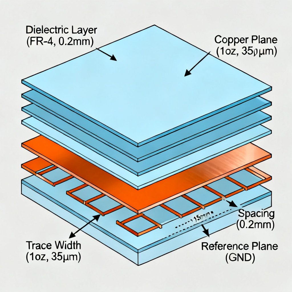 PCB stackup impedance control diagram for high-speed signal integrity