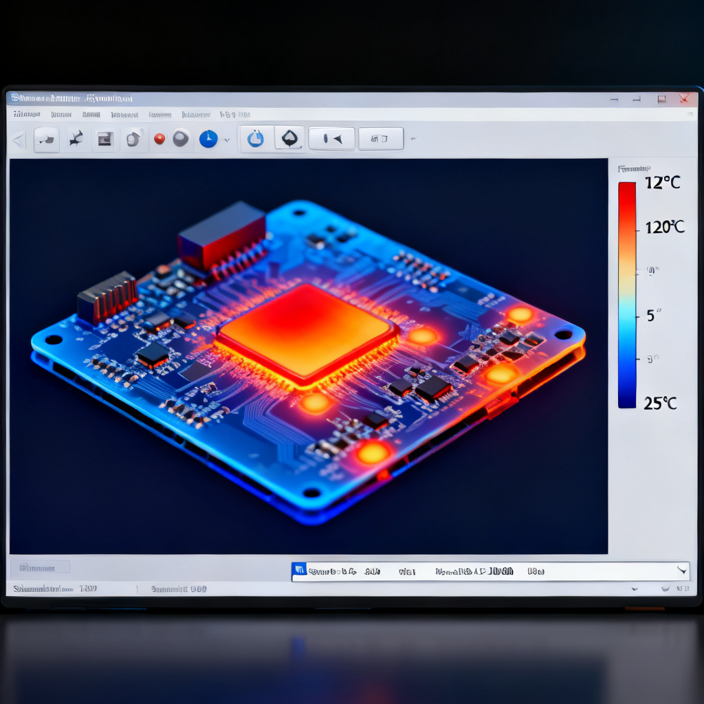 PCB thermal management simulation software analysis showing temperature distribution