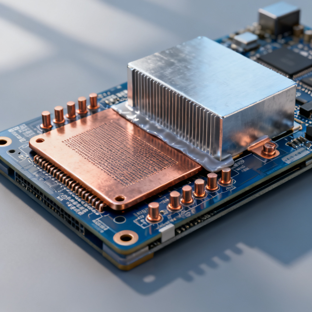 PCB thermal management overview showing thermal vias heatsinks and spreaders