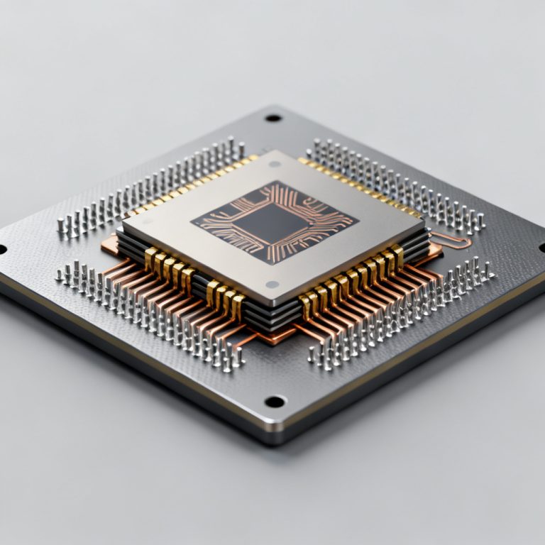 PCB IC Substrate Guide Types Materials Design for Advanced Packaging cross-section diagram showing ABF build-up layers, FC-BGA copper microvias, and silicon interposer integration