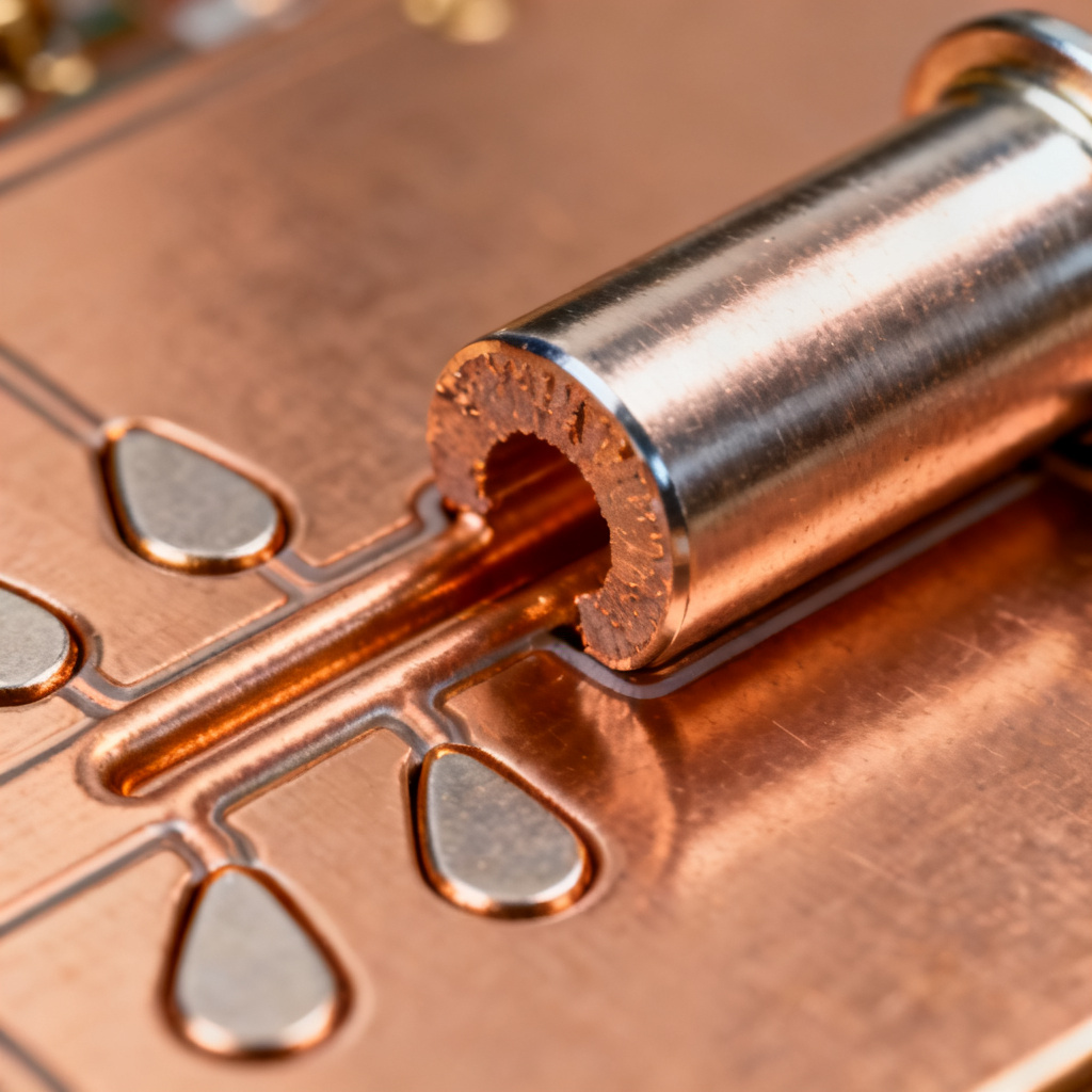 Teardrop via design for thick copper PCB with heavy copper barrel
