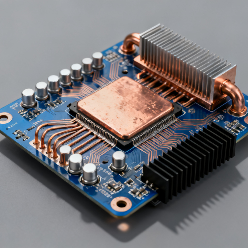 Thermal management on PCB showing thermal vias and copper pours