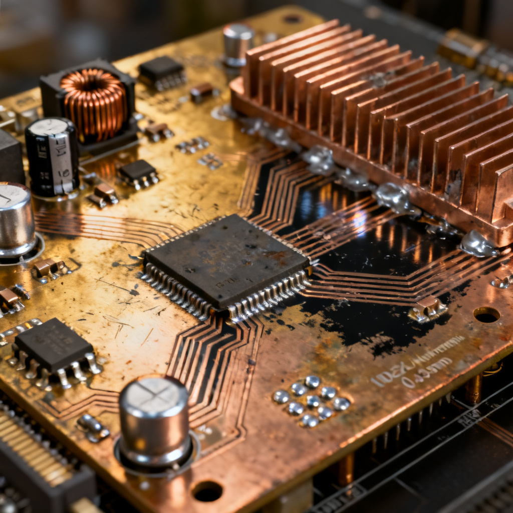 Thick copper PCB overview showing high current power electronics design with 10oz copper traces