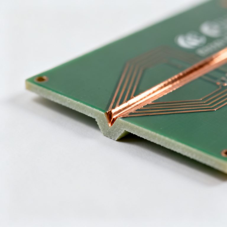 PCB Routing and Profiling VS coring Tab Routing setup displaying CNC routing bits, break-away tabs layout, and V-groove depth comparison on a production panel.
