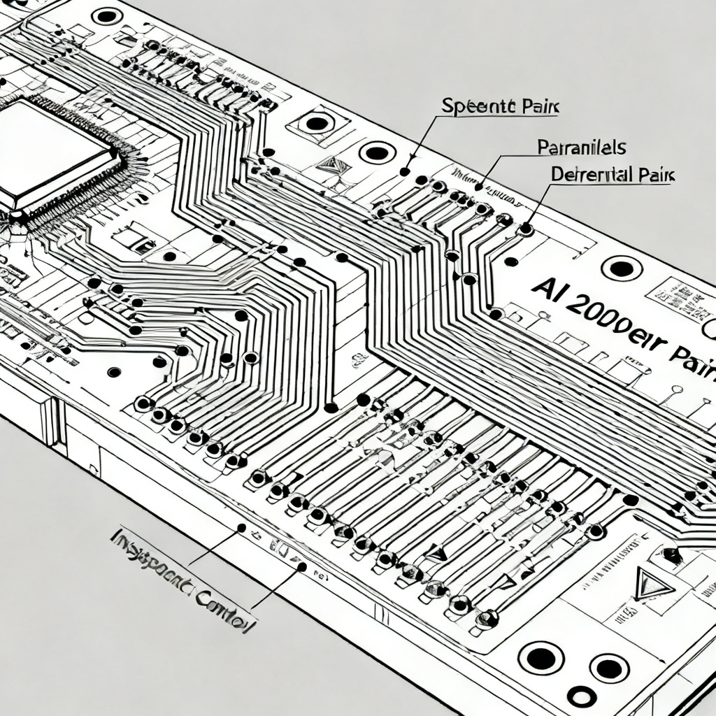 AI Server PCB signal integrity design showing differential pairs and impedance control