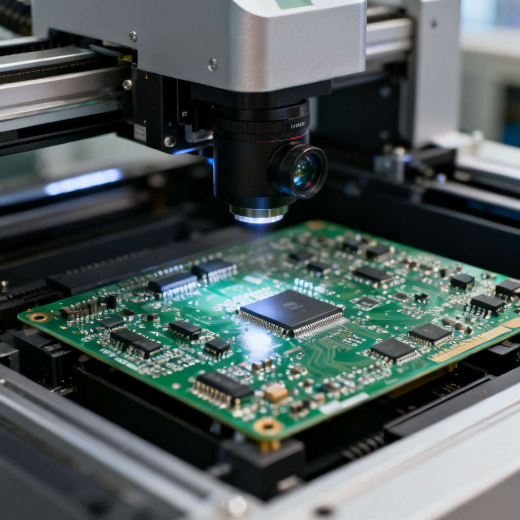 Automated Optical Inspection AOI machine scanning PCB surface defects