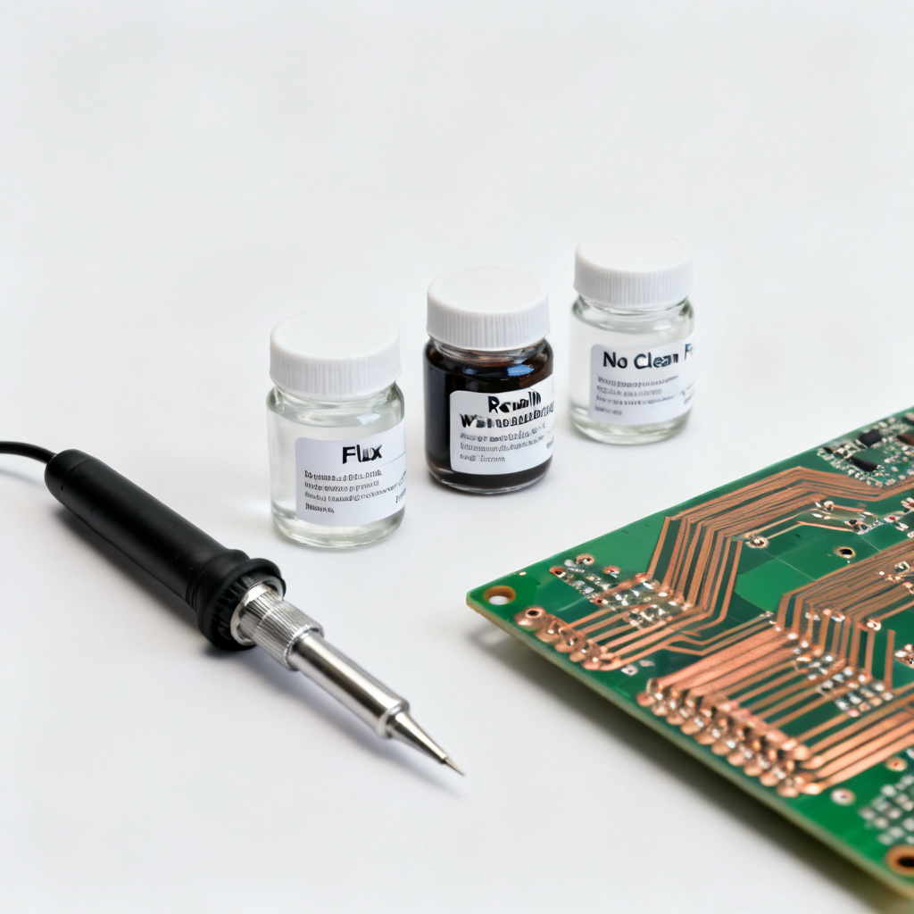 Different flux types for through-hole PCB soldering including rosin and no-clean flux