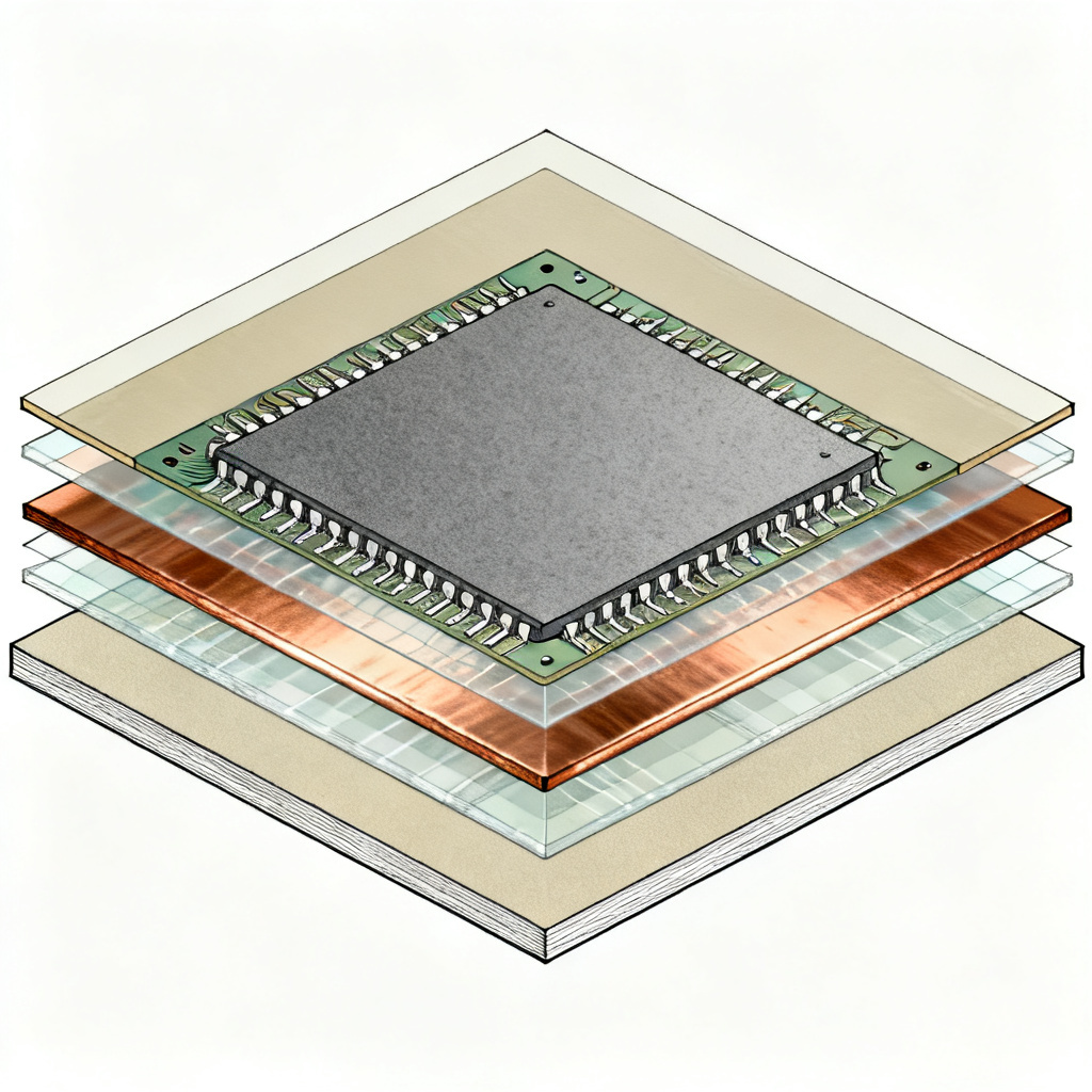 PCB material selection and stackup for DFM guidelines showing cross-section