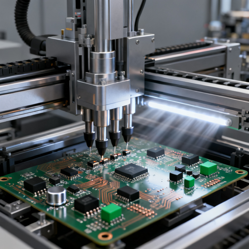 Pick and place machine for SMT assembly placing components on PCB