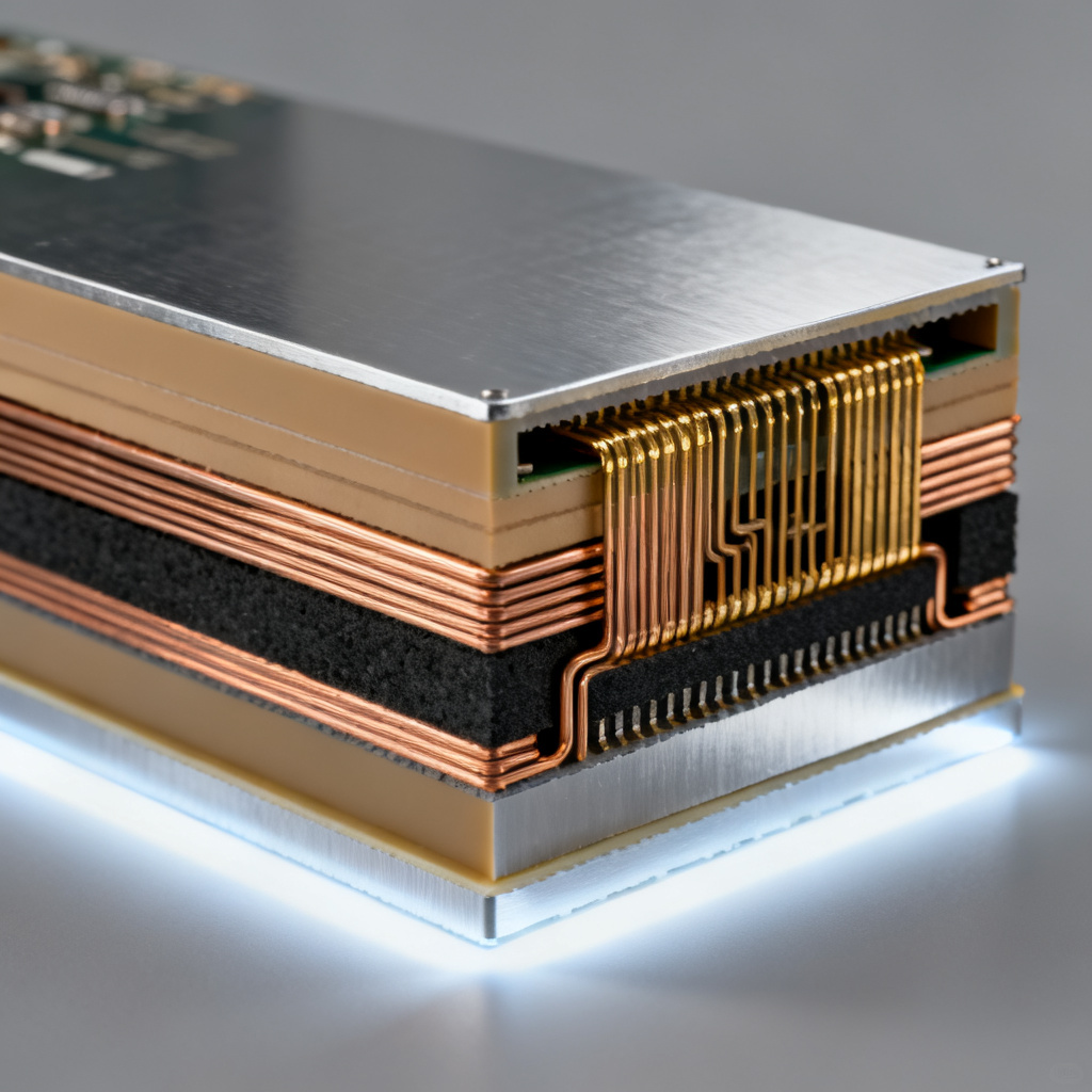 Polyimide PCB material stackup for aerospace and defense applications showing thermal layers